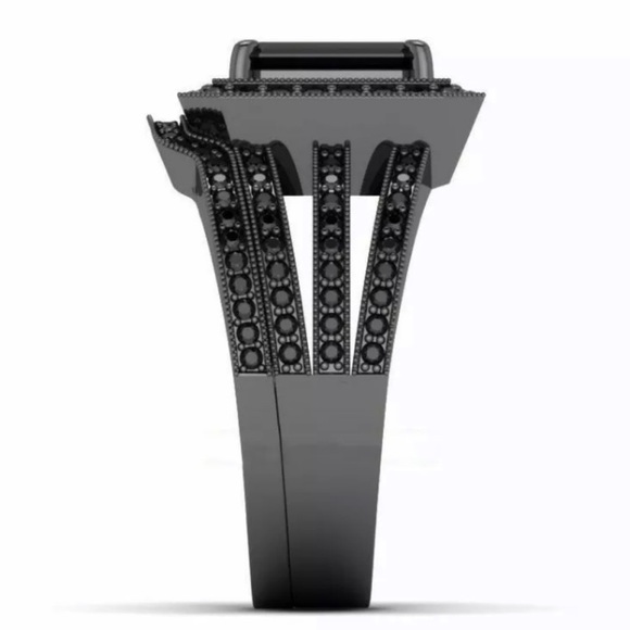 NEW 925 BLACK PRINCES CUT DIAMOND RING - Picture 2 of 4